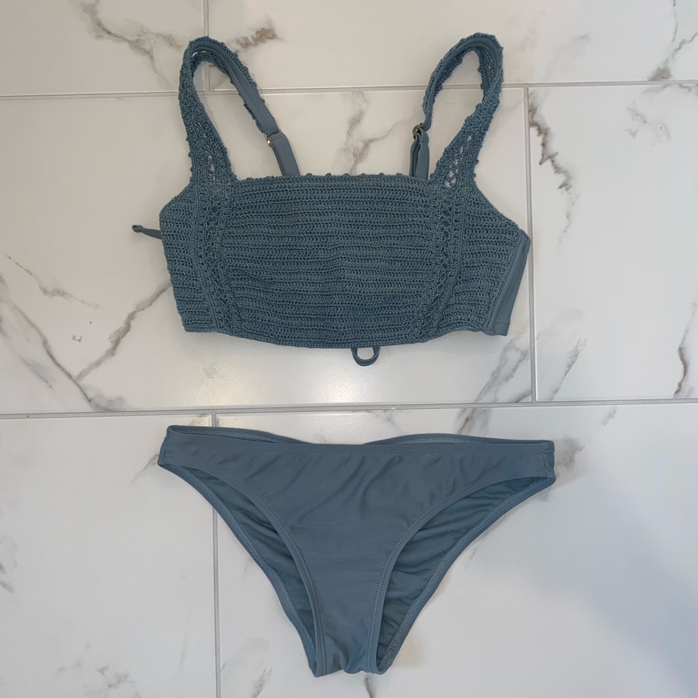 Xhiliration Teal Crochet Bikini